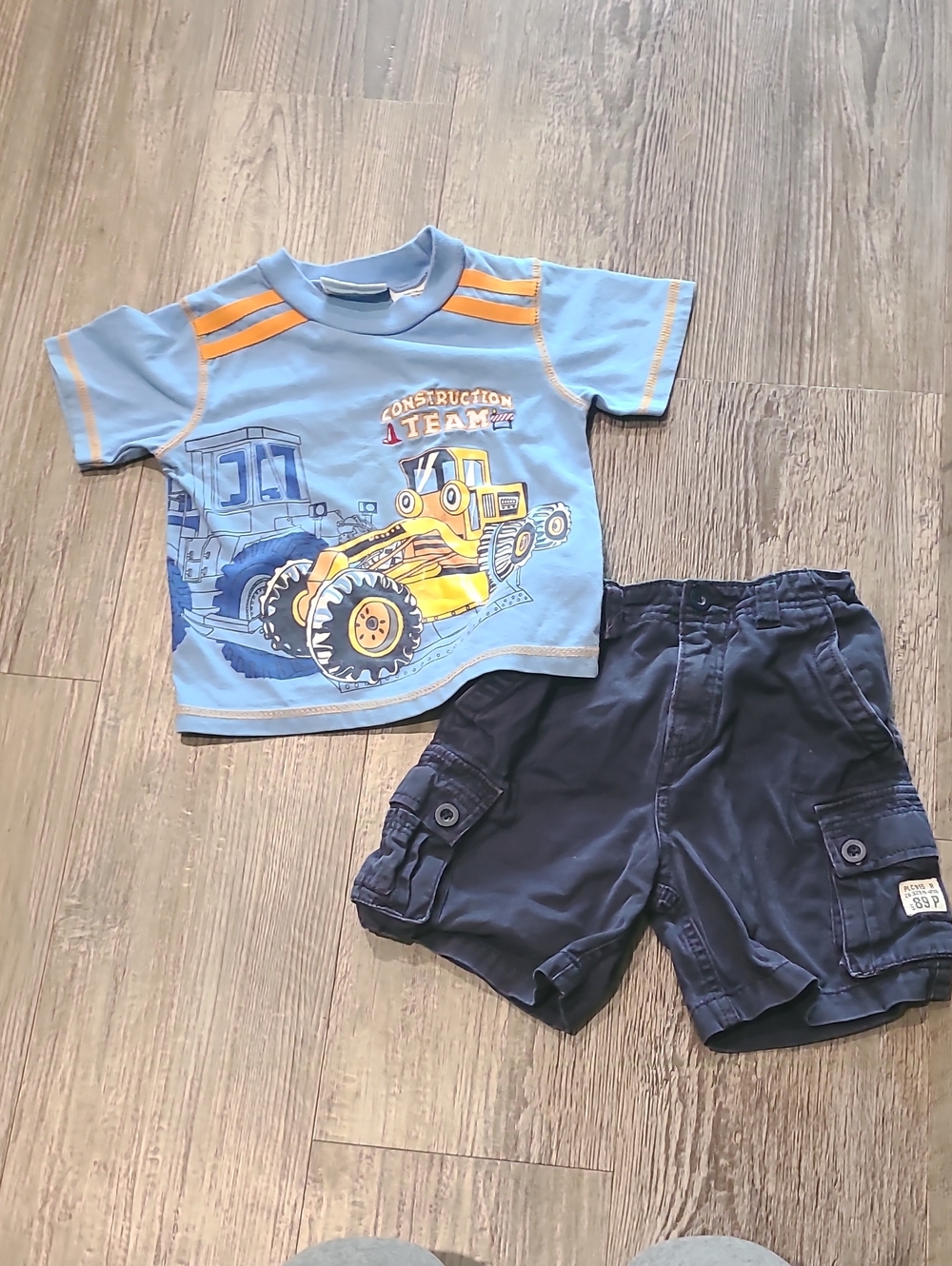 Blue Construction Team Kids T-Shirt and Navy Cargo Shorts Set Size 24 Months